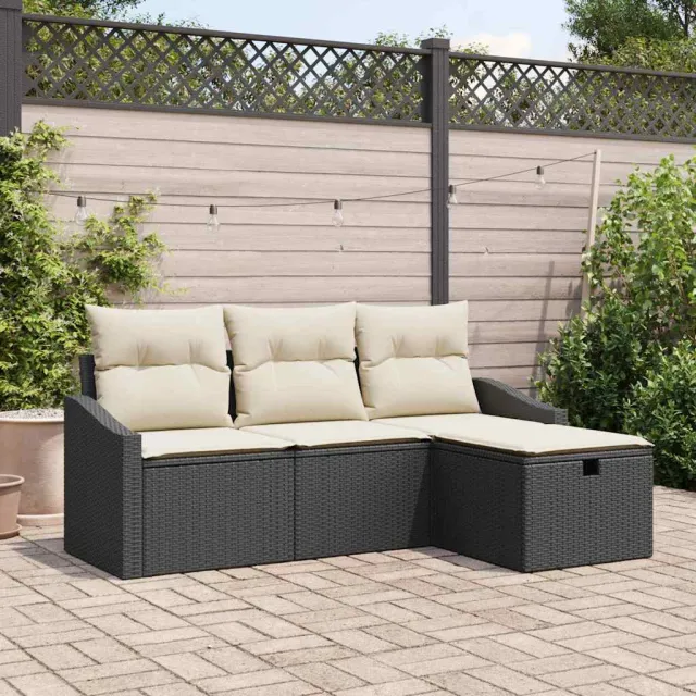 vidaXL Bankstel 4 st poly rattan zwart