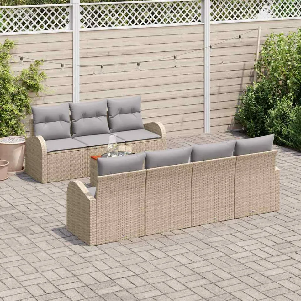 vidaXL Tuinbankenset 8 st Beige en Licht Grijs poly rattan, foto 3