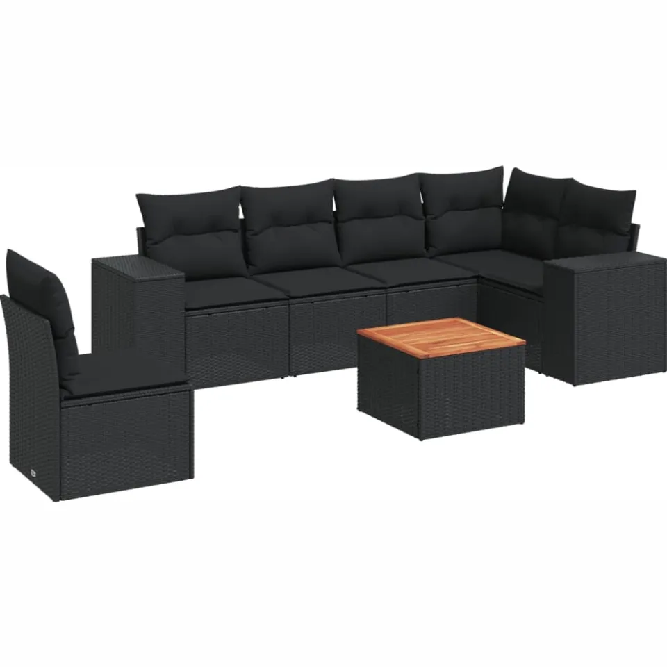 vidaXL 7-delige Loungeset met kussens poly rattan zwart