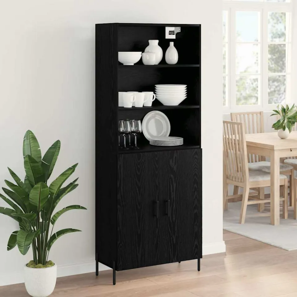 vidaXL Hoge kast Zwart Eiken 69,5 x 34 x 180 cm Bewerkt hout, foto 4