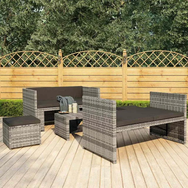 vidaXL 5-delige Loungeset met kussens poly rattan grijs, foto 2