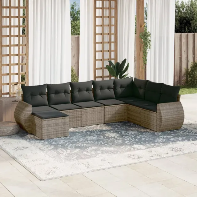 vidaXL 8-delige Loungeset met kussens poly rattan grijs, foto 2