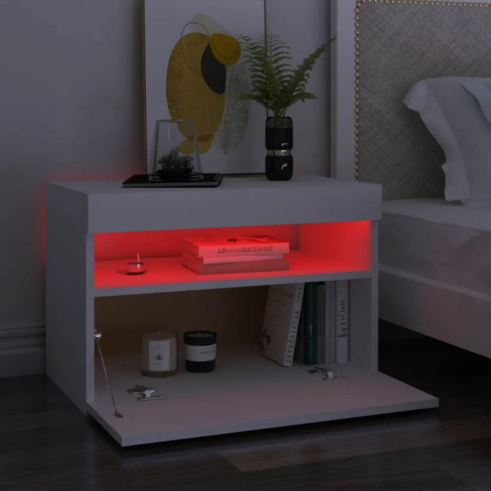 vidaXL Nachtkastje met LED-verlichting 60x35x40 cm bewerkt hout wit, foto 3