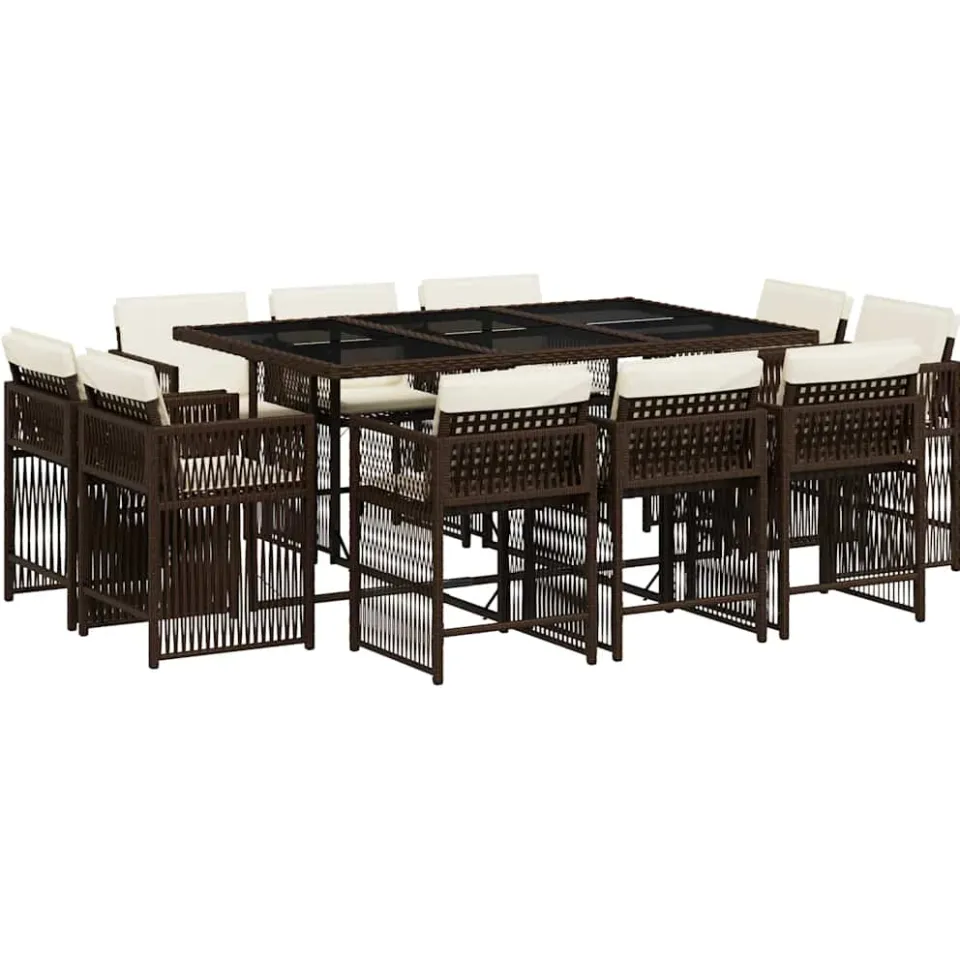 vidaXL 11-delige Tuinset met kussens poly rattan bruin, foto 3
