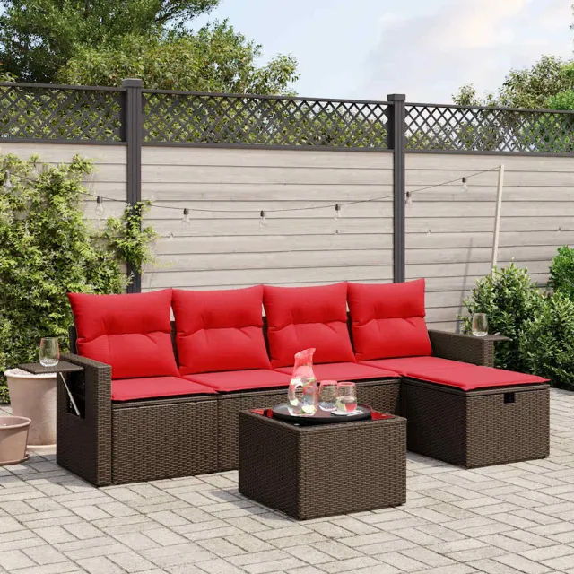 vidaXL 6-delige tuinbankset met kussens, bruin polyrotan, foto 2