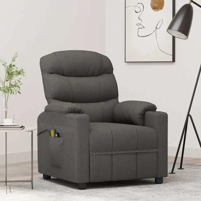 vidaXL Massagestoel elektrisch stof donkergrijs grijs, foto 2