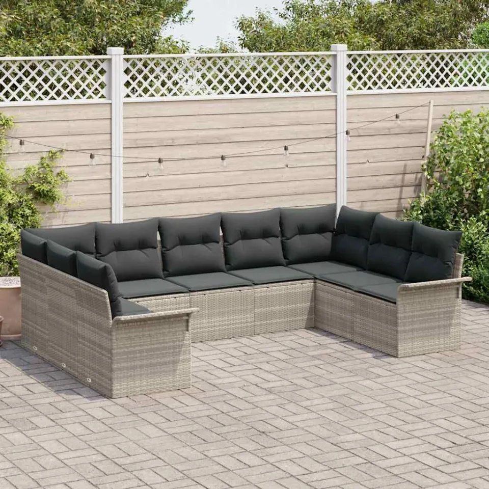 vidaXL Tuinbankenset met kussen Lichtgrijs poly rattan, foto 3