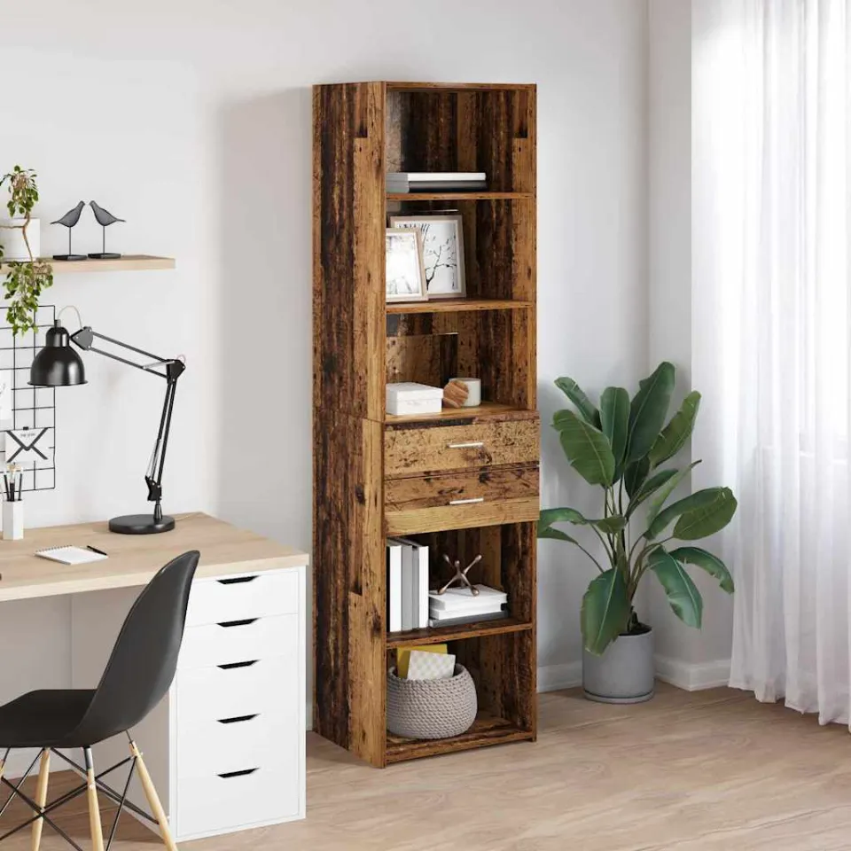 vidaXL Highboard Oud Hout 50 x 42,5 x 185 cm Bewerkt hout bruin, foto 4