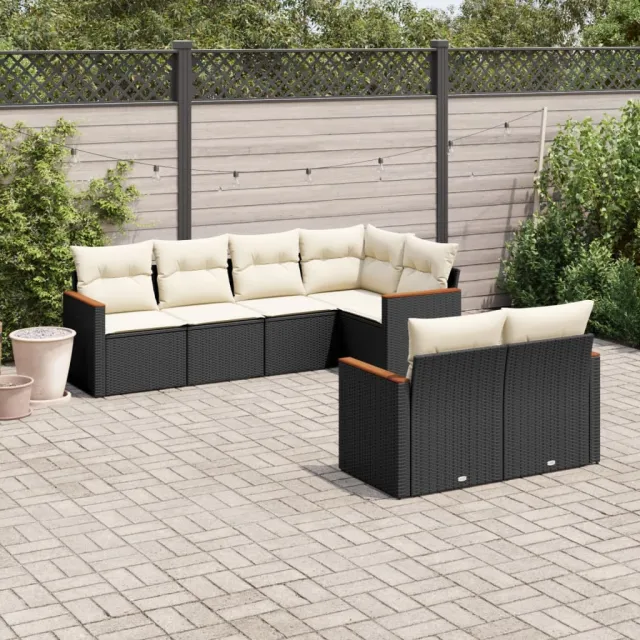vidaXL 7-delige Loungeset met kussens poly rattan zwart, foto 2
