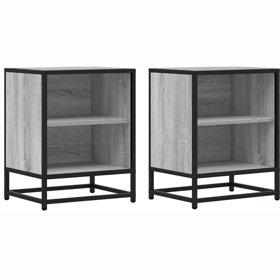 vidaXL Nachtkastjes 2 st 40x31x50 cm bewerkt hout&metaal grijs sonoma
