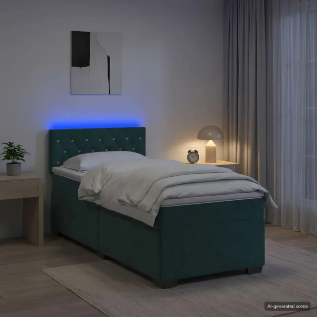 vidaXL Boxspring Bed met Matras en LED Donkergroen 80 x 200 cm fluweel