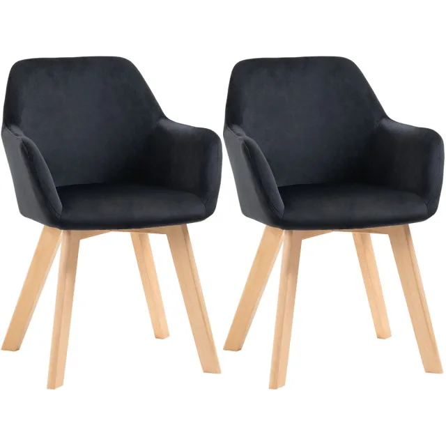 whiqutey Eetkamerstoelen, Set van 2, Zwart – Modern Design Met Fluweellook, Frame Van Rubberhout, 54 x 57 x 80 cm