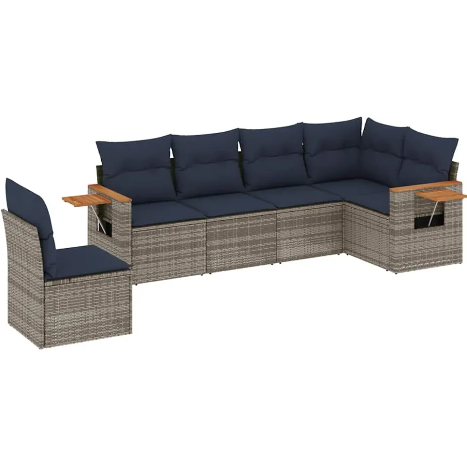 vidaXL 6-delige Loungeset met kussens poly rattan grijs, foto 3