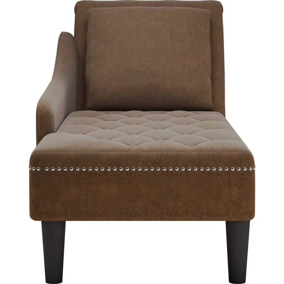 vidaXL Chaise longue met kussen en rechterarmleuning kunstleer bruin