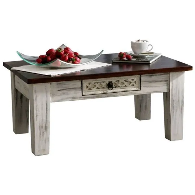 MASSIVMOEBEL24 .DE CASTLE-ANTIK #247 salontafel wit gewaxed massief hout mango / acacia 90x60x40 cm (BxTxH)