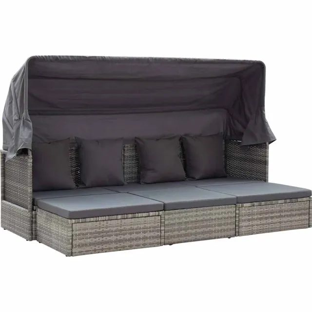 vidaXL Tuinbed met luifel poly rattan gemengd grijs, foto 2