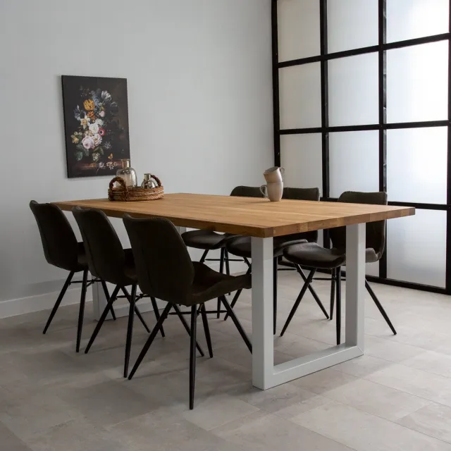 Dimehouse Eettafel Rover eikenhout 200x100 U-poot wit Bruin