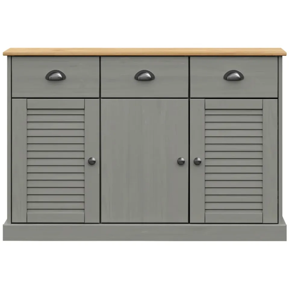 vidaXL Dressoir met lades VIGO 113x40x75 cm massief grenenhout grijs, foto 4