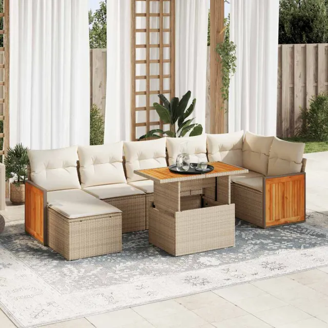 vidaXL 8-delige Loungeset met kussens poly rattan acacia beige, foto 2