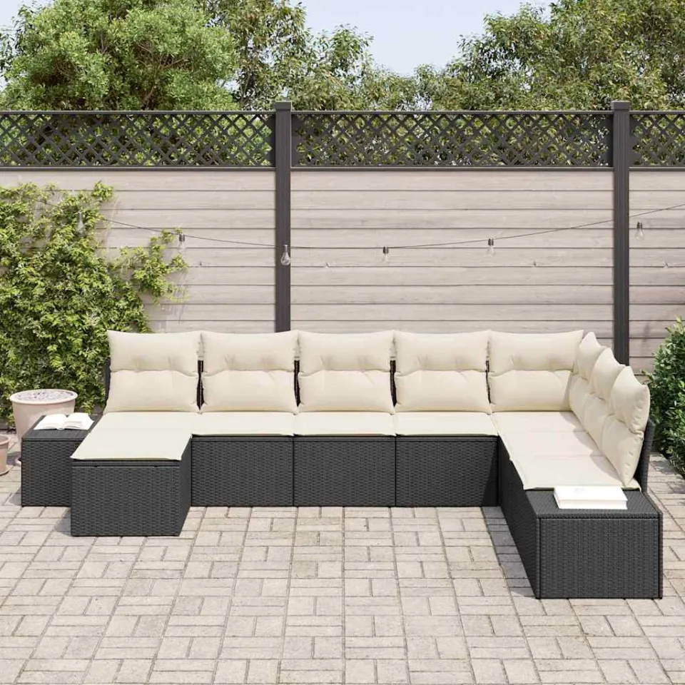 vidaXL Tuin Sofa Set 8 st Zwart en Crème poly rattan, foto 3