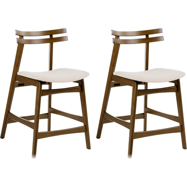 Beliani CYNTHIANA - Barstoel set van 2 - Bruin/Gebroken wit - Rubberhout
