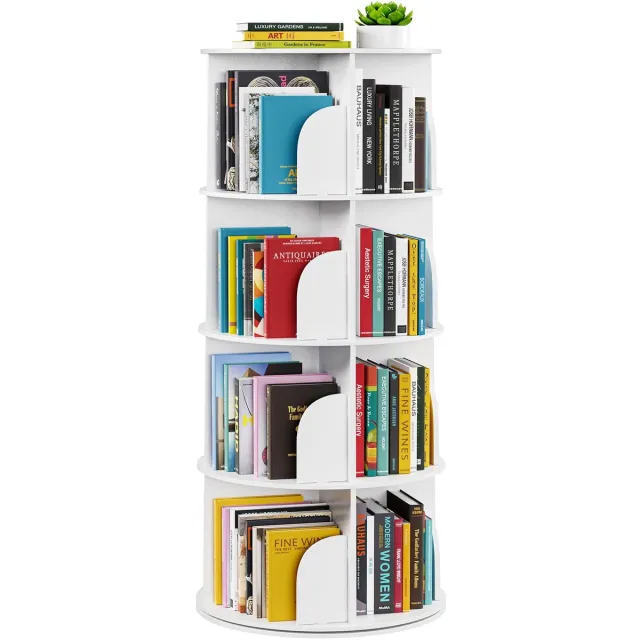 Unyqoos Ronde draaibare boekenkast met vier niveaus voor compacte opslag Wit