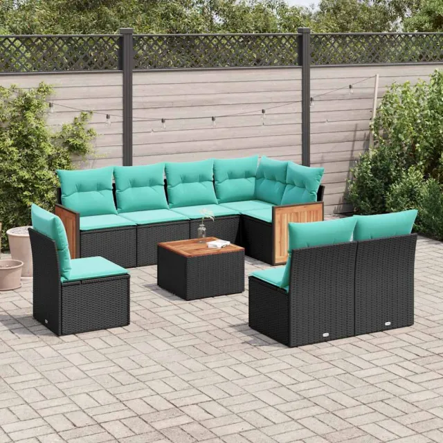 vidaXL 9-delige tuinbankset met kussens van zwart polyrotan, foto 2
