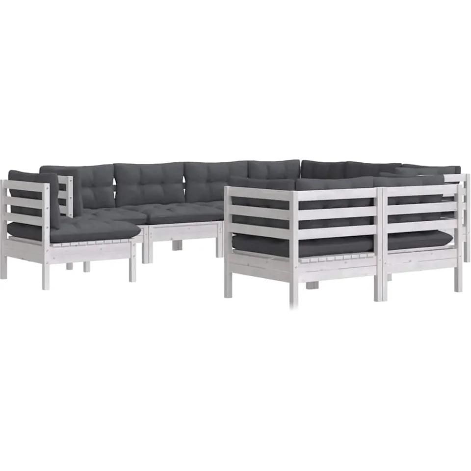 vidaXL 9-delige Loungeset met kussens massief grenenhout wit, foto 2