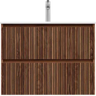 Wastafelonderkast Asime 80cm - Natuurlijk Walnootfineer Gelakt - Met 2 Lades Hout