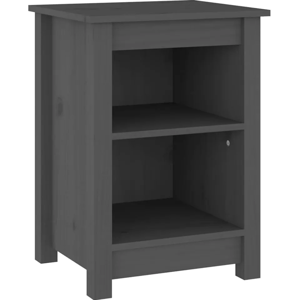 vidaXL Nachtkastje 40x35x55 cm massief grenenhout grijs, foto 3