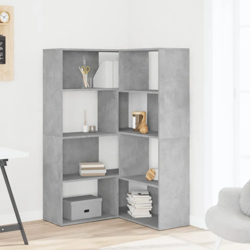 vidaXL Boekenkast 4-laags hoek 85x85x140 cm bewerkt hout betongrijs grijs, foto 2