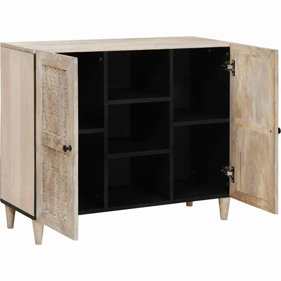 vidaXL Dressoir Bleached Wit 90 x 33 x 75 cm Massief Mango Hout, foto 2