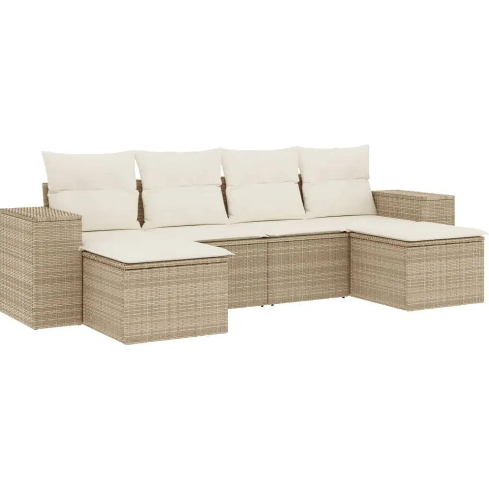 vidaXL 6-delige Loungeset met kussens poly rattan beige, foto 3