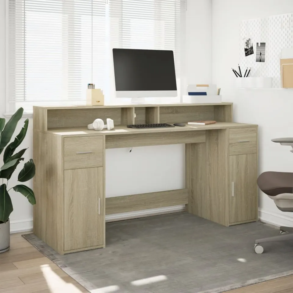 vidaXL Bureau Sonoma Eiken 160 x 55 x 91 cm Bewerkt hout Bruin