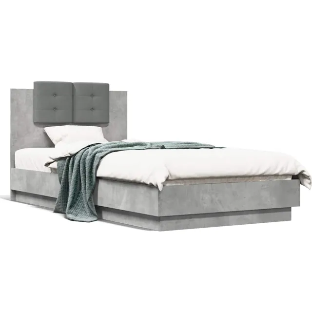 vidaXL Bedframe met hoofdbord en LED-verlichting betongrijs 75x190 cm