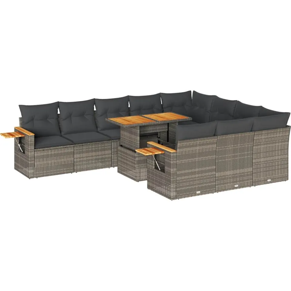 vidaXL 11-delige Loungeset met kussens poly rattan acacia grijs, foto 3