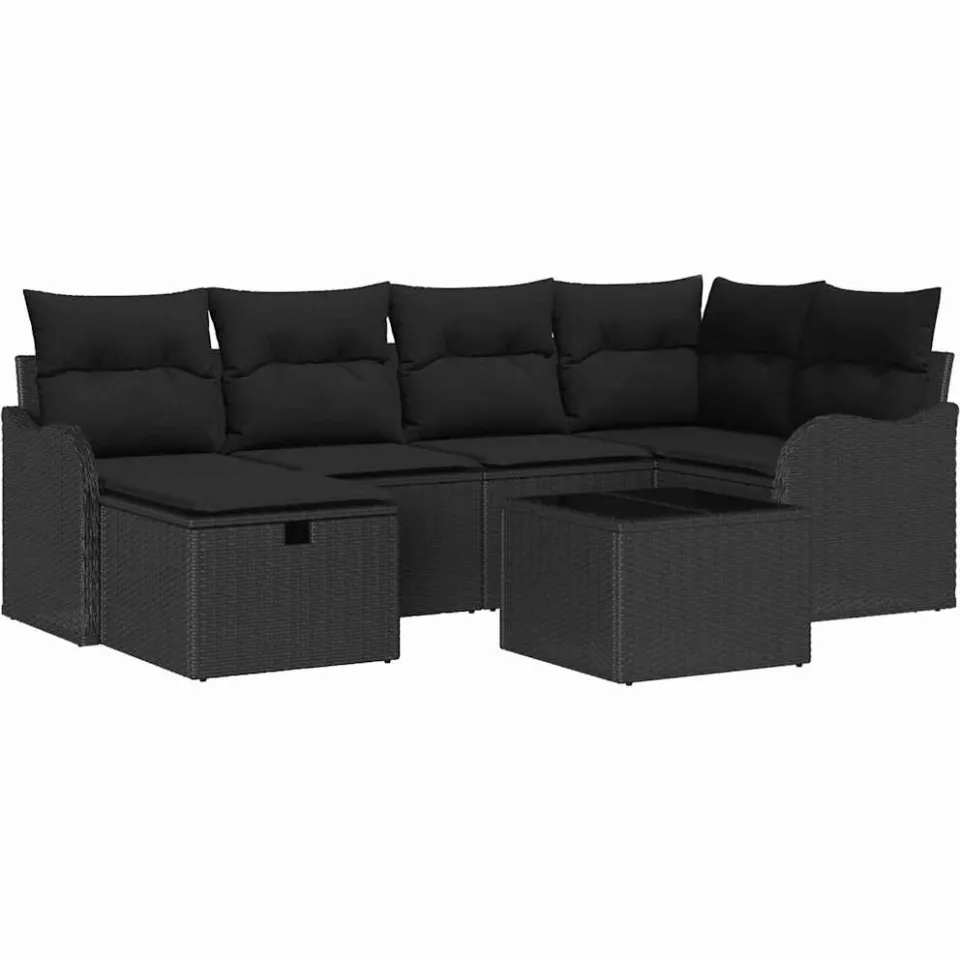 vidaXL Tuin Sofa Set 7 st Poly riet Bruin