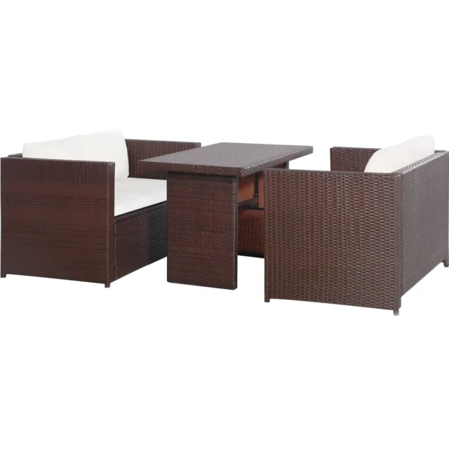 vidaXL 3-delige Bistroset met kussens poly rattan bruin