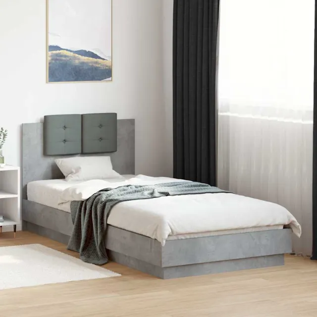 vidaXL Bedframe met hoofdbord en LED-verlichting betongrijs 100x200 cm grijs