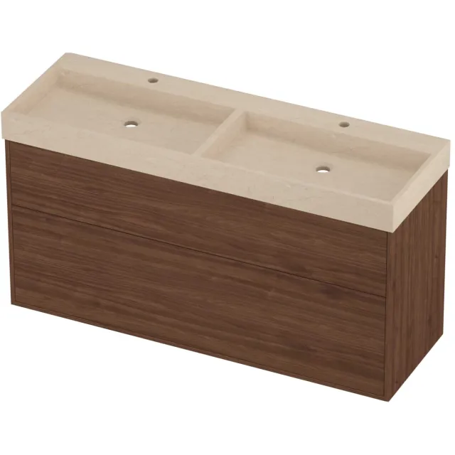 Proline Evoli Badmeubelset Hardsteen Loft 2 Laden 140x46x75 cm Sand Stone Indian Walnut Houtlook