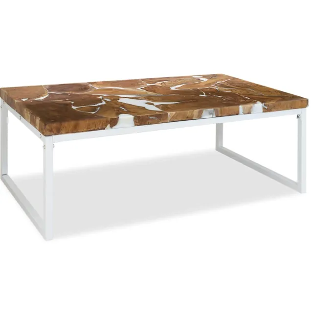 vidaXL Salontafel 110x60x40 cm teakhout en hars Wit