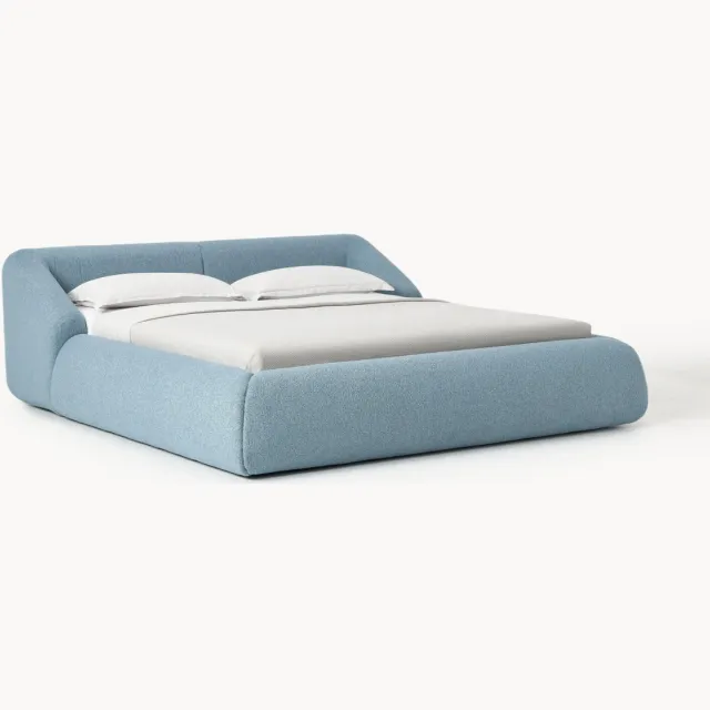 Westwing Collection Gestoffeerd bouclé bed Sofia Blauw