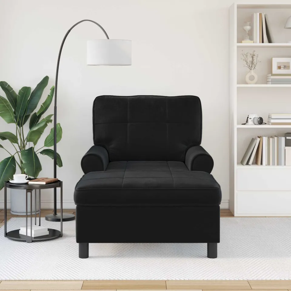 vidaXL Chaise Lounge Zwart Fluweel 91 x 157 x 91 cm, foto 3