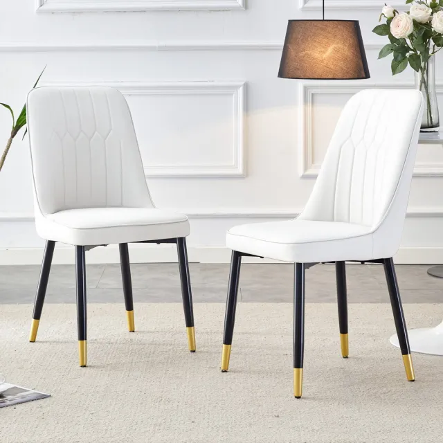 MEUNIQ set van 2 witte eetkamerstoelen met PU-bekleding, zwarte metalen poten, hoge rugleuning en draagvermogen tot 120 kg voor eetkamer en keuken White