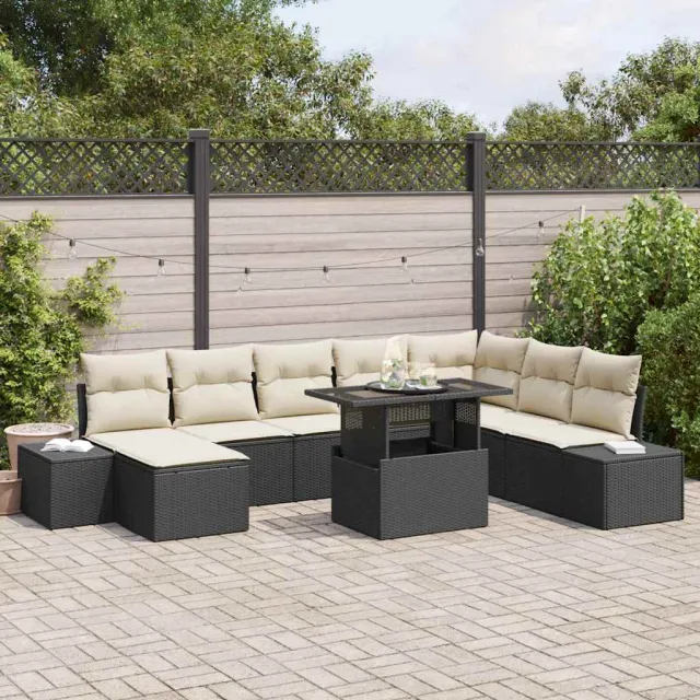 vidaXL Tuin Sofa Set 9 st Zwart en Crème poly rattan