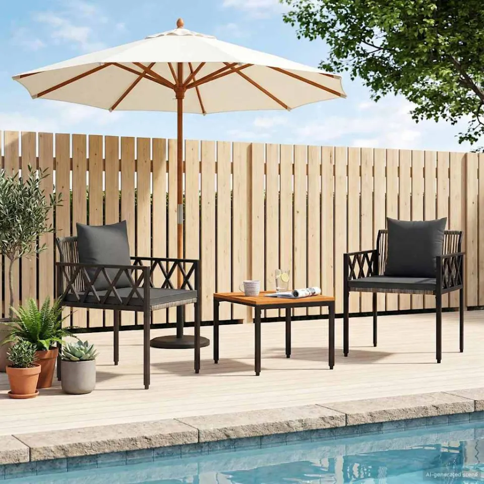 vidaXL tuinmeubelset 3 st Grijs en Donkergrijs poly rattan, foto 3
