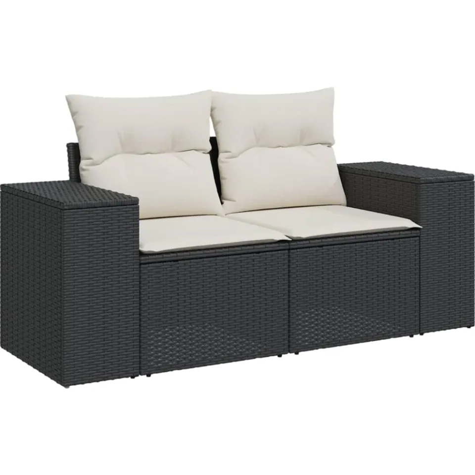 vidaXL 7-delige Loungeset met kussens poly rattan zwart
