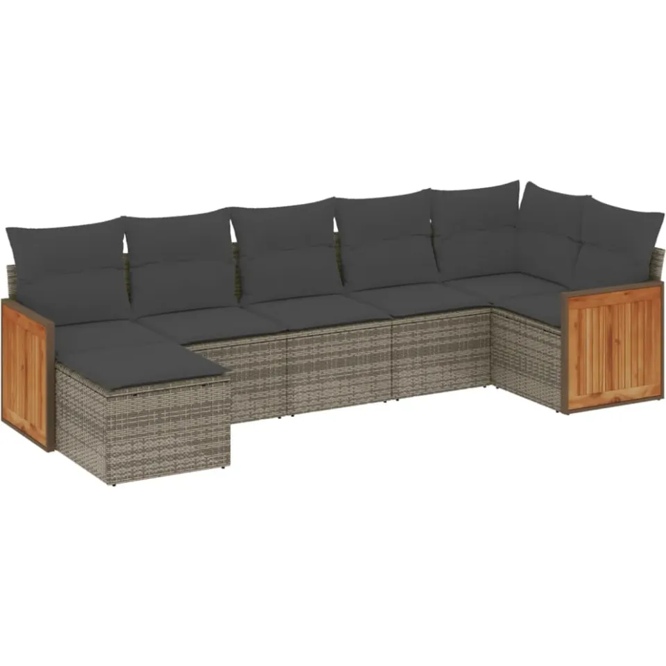 vidaXL 7-delige Loungeset met kussens poly rattan grijs, foto 3