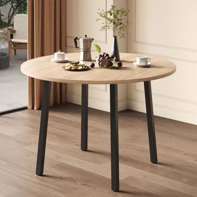 MIVRAY Eettafel - Klapbaar Rond Blad Voor 2 Tot 4 Personen - Ruimtebesparend Voor Keuken En Kleine Woning - MDF - Eikenkleur