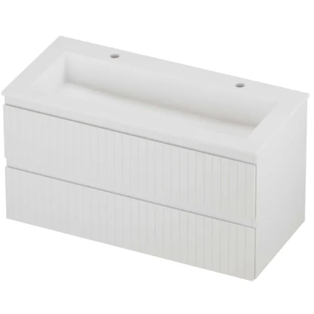 Proline Aristo Badmeubelset Polystone Elegant Gefreesd 100x46x54 cm Mat White Mat Wit